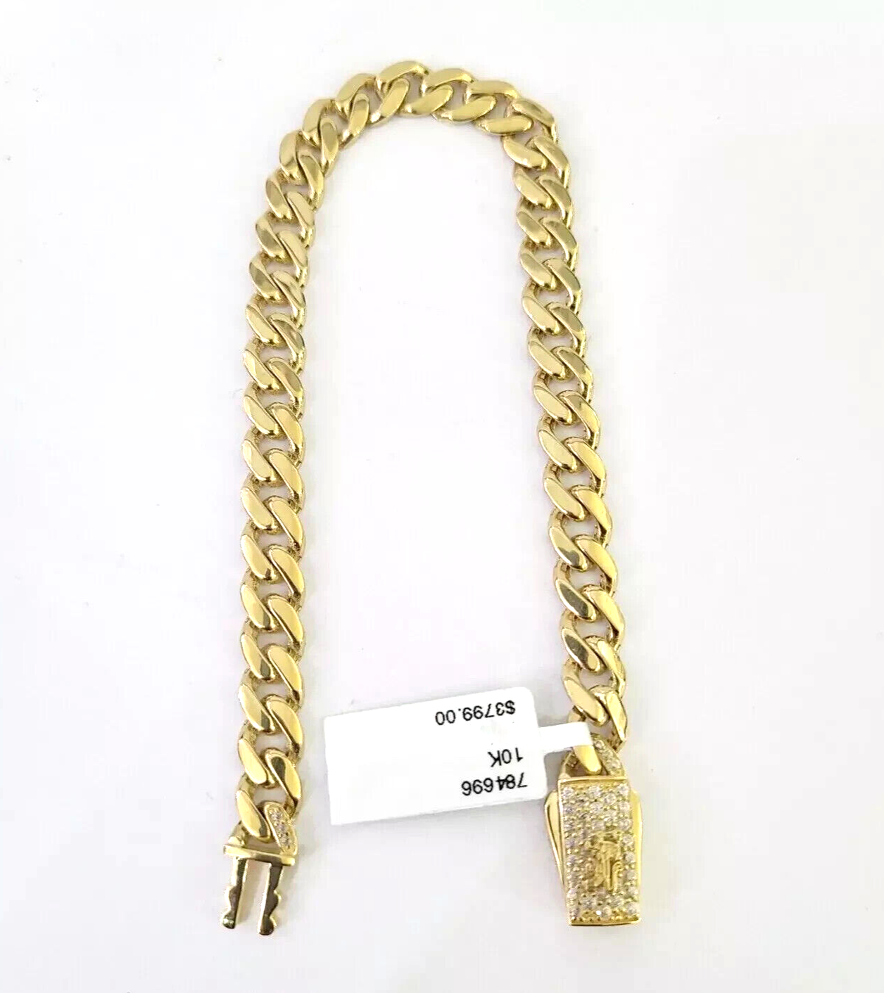 REAL 10kt Yellow Gold Bracelet Monaco Link CZ Box Lock 7mm 7'' 8'' Inch Men SALE