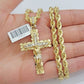 14k Gold Rope Chain Necklace Jesus Cross Charm Pendant Set 20-28" inch 5mm, REAL