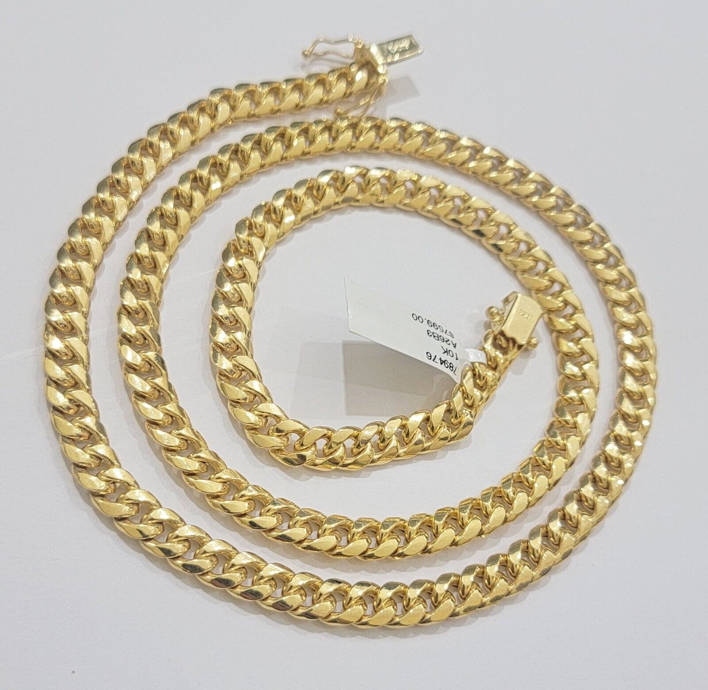 Real 10k Yellow Gold Chain necklace Miami Cuban Link 7mm 20" 22" 24 Inch 10KT