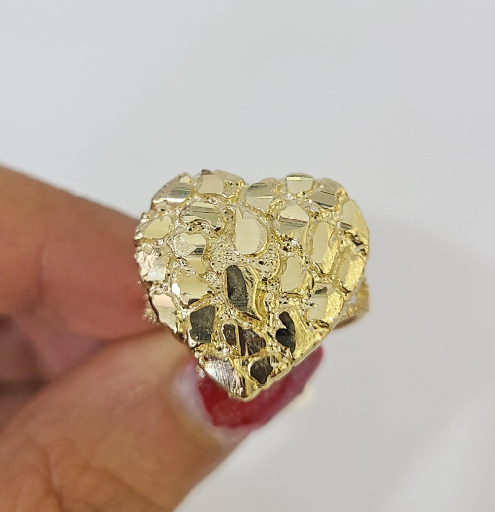 10k Nugget Heart Ring Yellow Gold Women Real Genuine Size 6 7 8 9 10 11 & 12