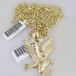 10k Gold Chain Flying Eagle Pendant Set Miami Cuban Necklace 4mm 18"-26" Charm