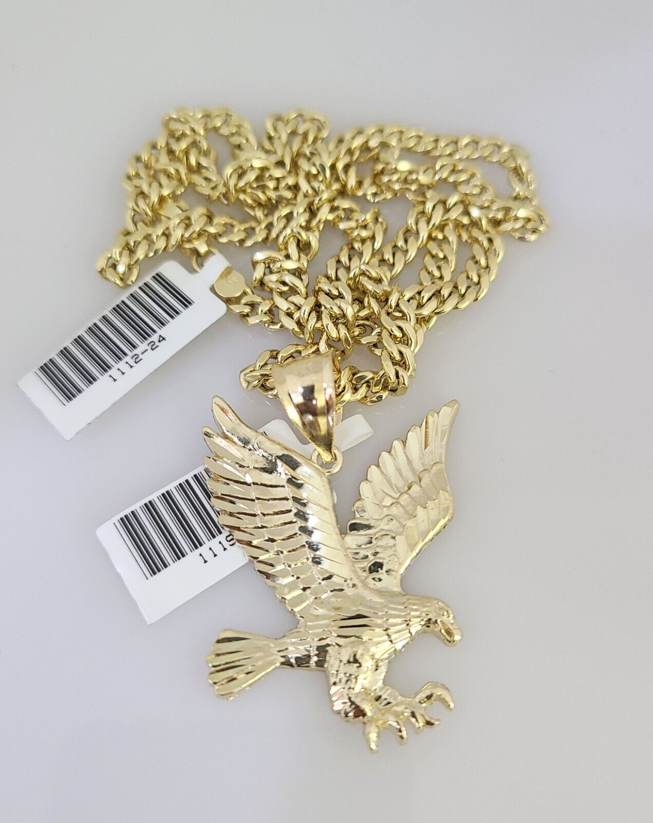 10k Gold Chain Flying Eagle Pendant Set Miami Cuban Necklace 4mm 18"-26" Charm