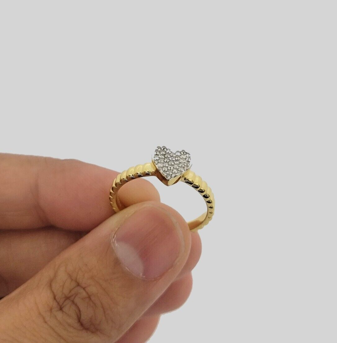 Real 10k Yellow Gold Diamond Promise Ring Women's Band 0.10 CT Genuine 10KT SALE