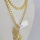 10k Gold Chain Necklace Praying Hands Pendant Set Cuban Curb 5mm 20"-28" Charm