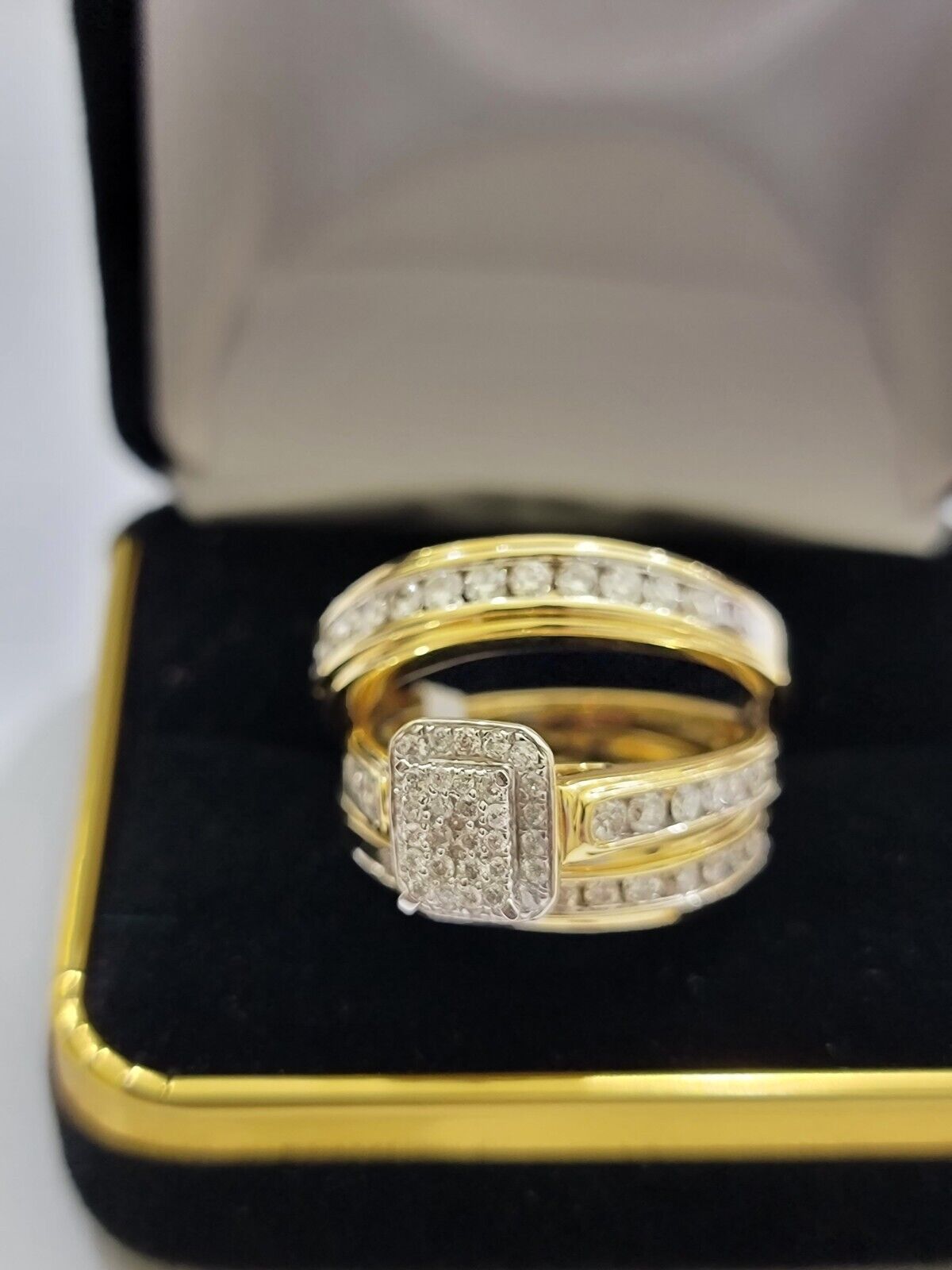 14k Yellow Gold 1.40CT Diamond Ring Band Ladies Trio Set Wedding Engagement SALE