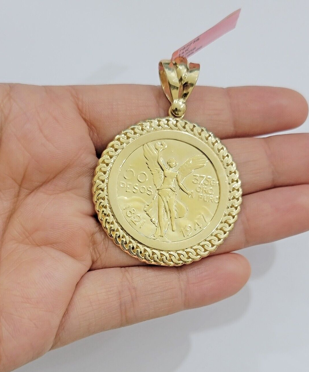 14kt Yellow Gold 1947 Mexican Centenario 50 Gold Pesos Copy Coin With Bezel SALE