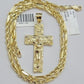 10kt Gold Milano Rope Chain Nugget Cross Charm Pendant Set 18-24'' Inch Necklace