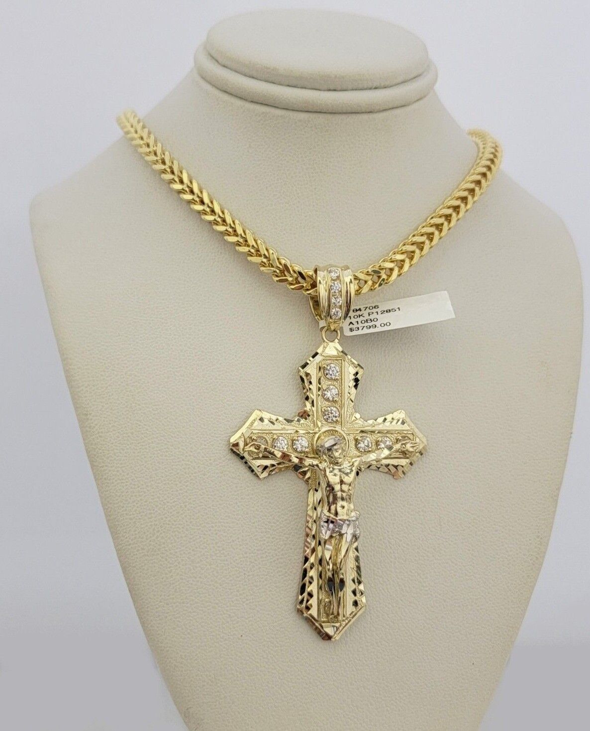 10k Yellow Gold Franco Chain Necklace Jesus Cross Charm Pendant 5mm 20-26 Inches