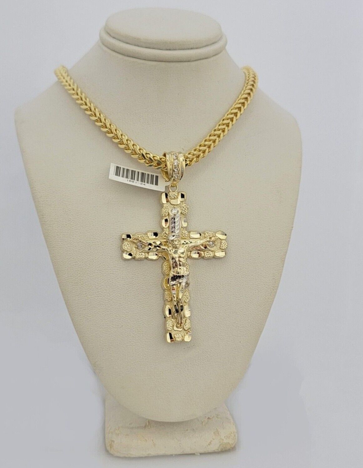 10kt Yellow Gold Franco Chain Necklace Nugget Cross Charm Pendant 5mm 20-26 Inch