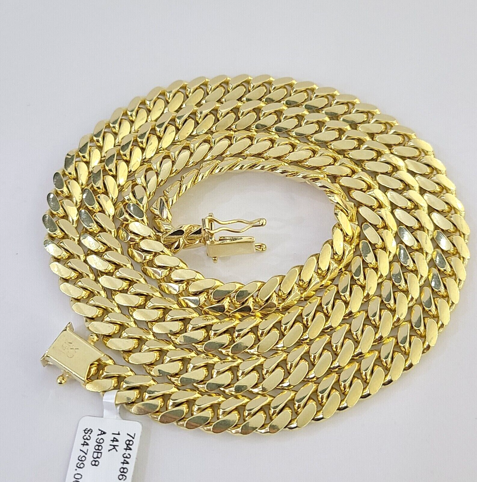 Real 14k Gold Chain Necklace 7mm  22 Inch Solid Miami Cuban Link  Men 14kt Chain