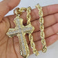 10k Yellow Gold Rope Chain Jesus Cross Charm Pendant 18-30'' Inch 7mm  Necklace