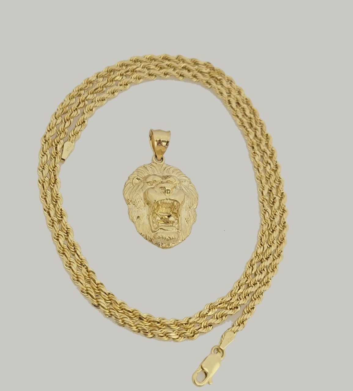 10k Gold Rope Chain Lion Head Charm Pendant 3mm 16-28'' Inches Necklace SALE NEW