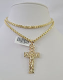 Real 10k Gold Byzantine Necklace Jesus Cross Charm SET Chain 18"-30" 3mm Pendant