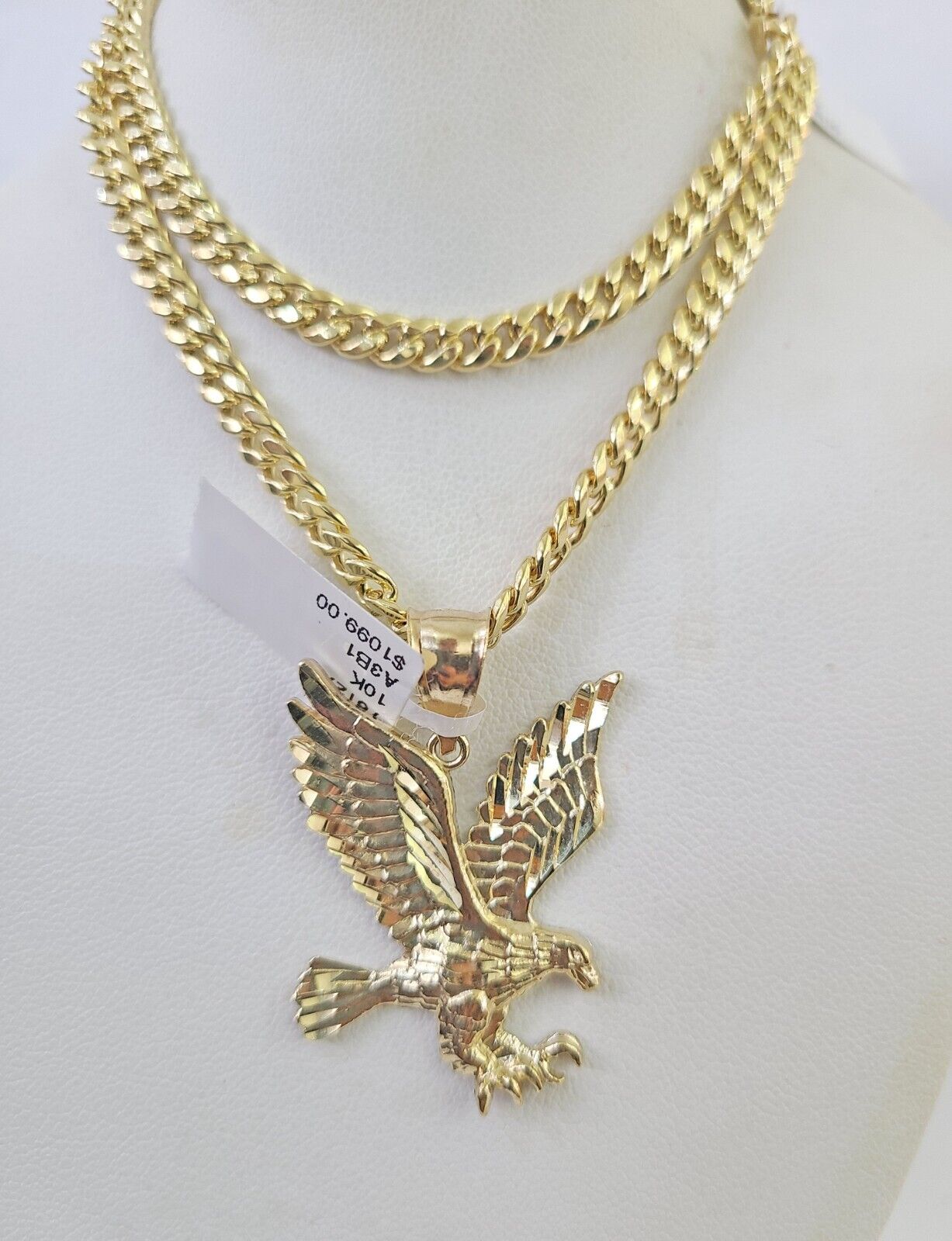 10k Gold Chain Eagle Pendant Set Miami Cuban link Necklace 5mm 20"-30" Charm