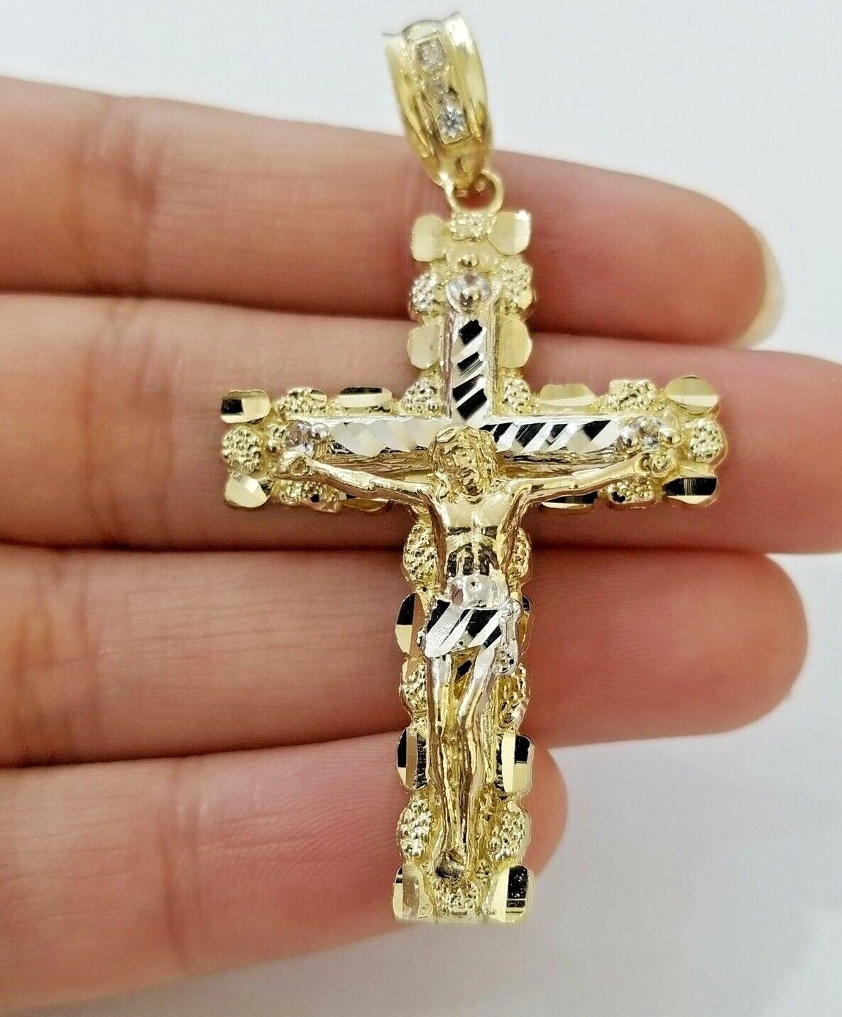 10k Yellow Gold Link Chain Pendant 5mm 18"-28" Miami Cuban Necklace Cross Charm