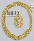 10k Gold Rope Chain Jesus Head Charm Pendant Set 18-28" Inch 3mm Necklace REAL