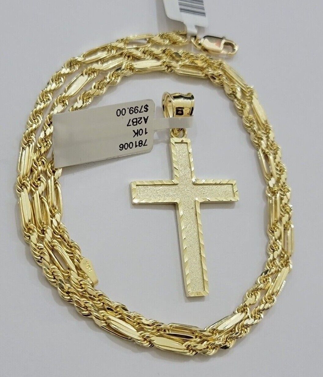 10k Gold Milano Rope Chain Plain Cross Charm Pendant Set 18-24'' Inches Necklace