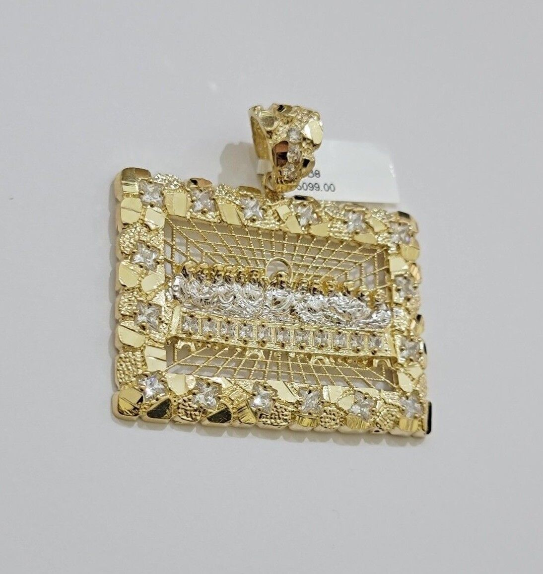 Real 10k Gold Box Byzantine Necklace Last Supper Charm Pendant Chain 6mm 20 Inch