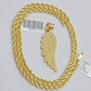 10k Gold Rope Chain Angel Wing Charm Pendant Set 22" Inch 3mm Necklace REAL SALE
