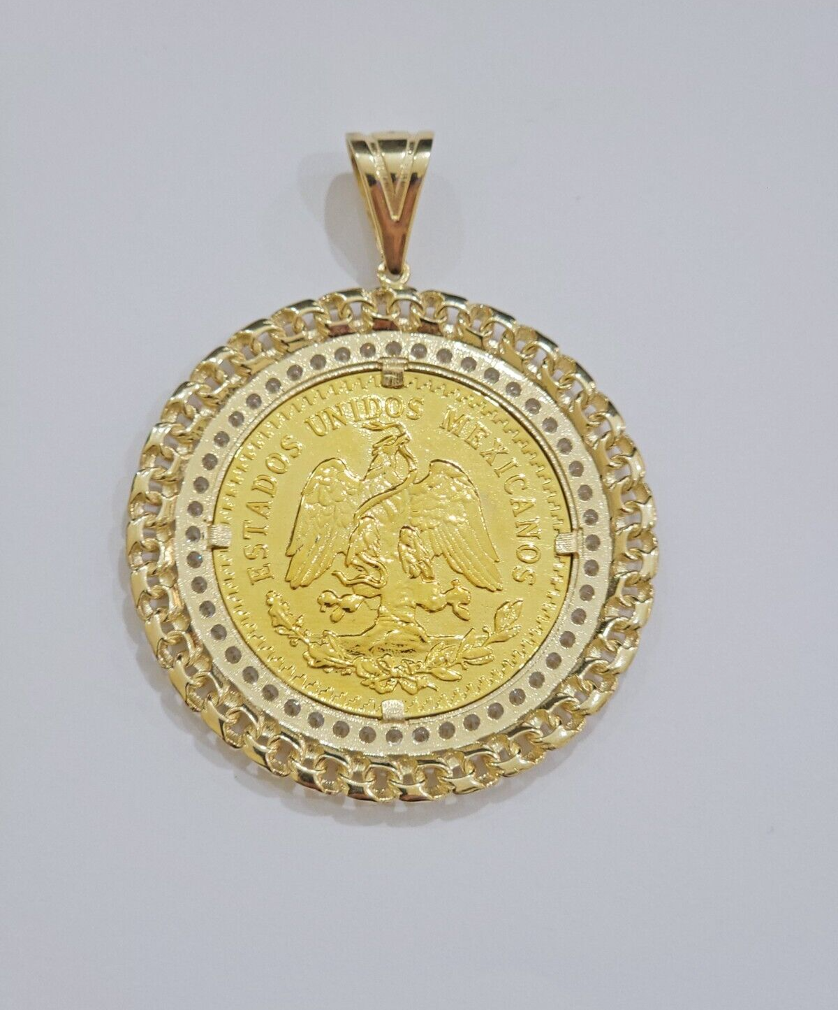 1947 Mexican Centenario Coin Charm Pendant Replica 50 Pesos With Bezel 10kt Gold