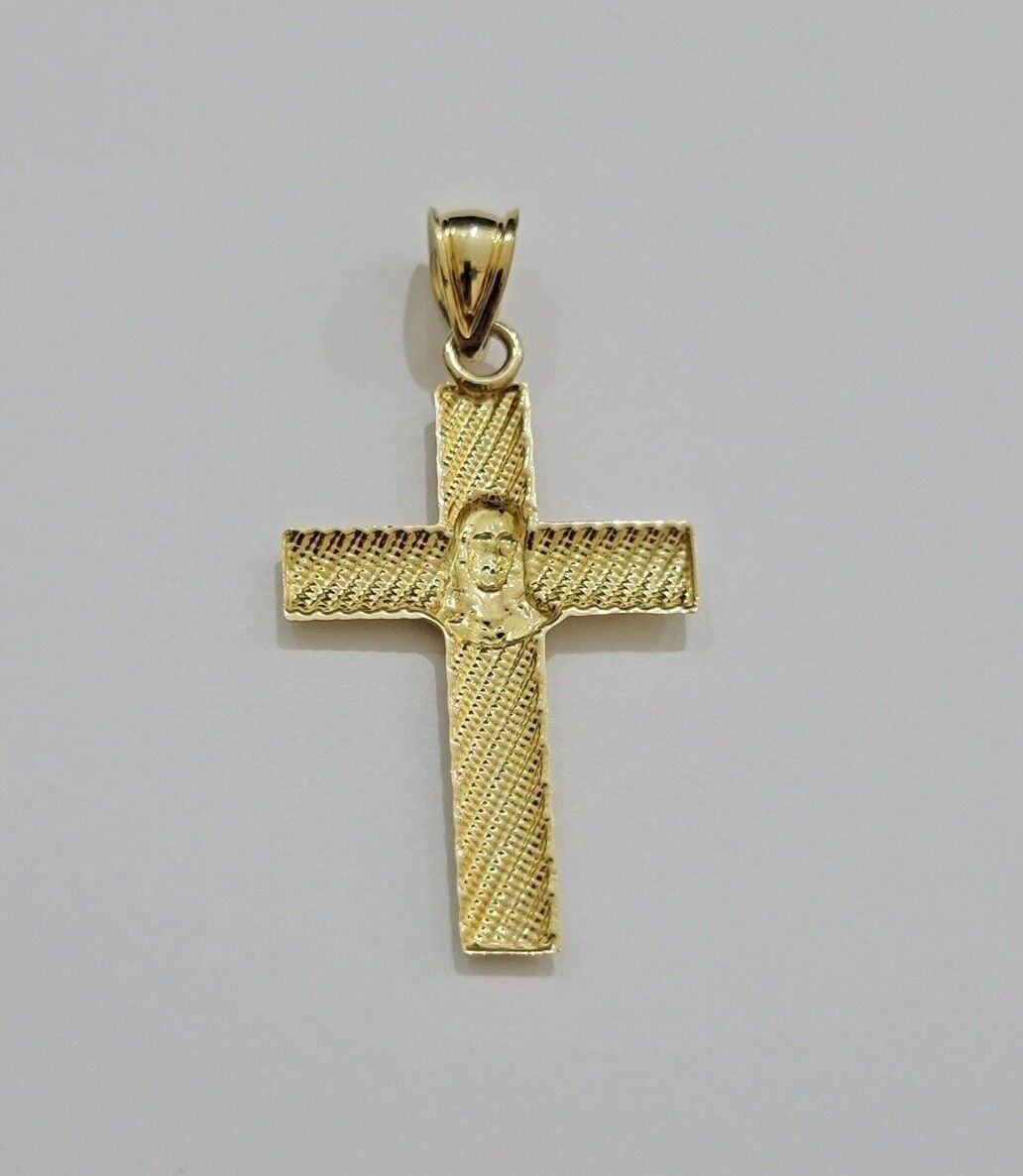 10k Yellow Gold Rope Chain Jesus Cross Charm Pendant Set 18-28'' Inches Necklace