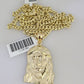 10k Gold Chain Jesus Head Pendant Set Miami Cuban Necklace 4mm 18"-26" Charm