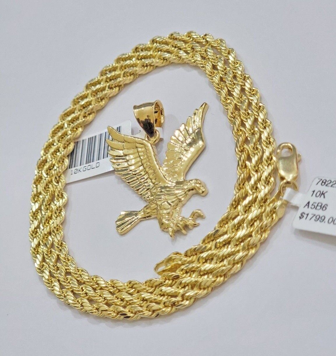 10k Gold Rope Chain Eagle Charm Pendant Set 22'' Inches 3mm Necklace REAL SALE