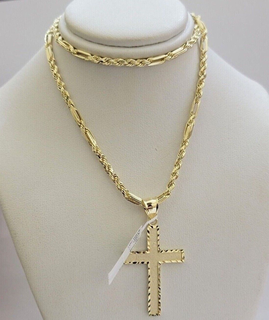 10k Gold Milano Rope Chain Plain Cross Charm Pendant Set 18-24'' Inches Necklace