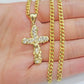 Real 10k Gold Cross Charm Pendant Chain SET 18-26" Miami Cuban Link Necklace Men