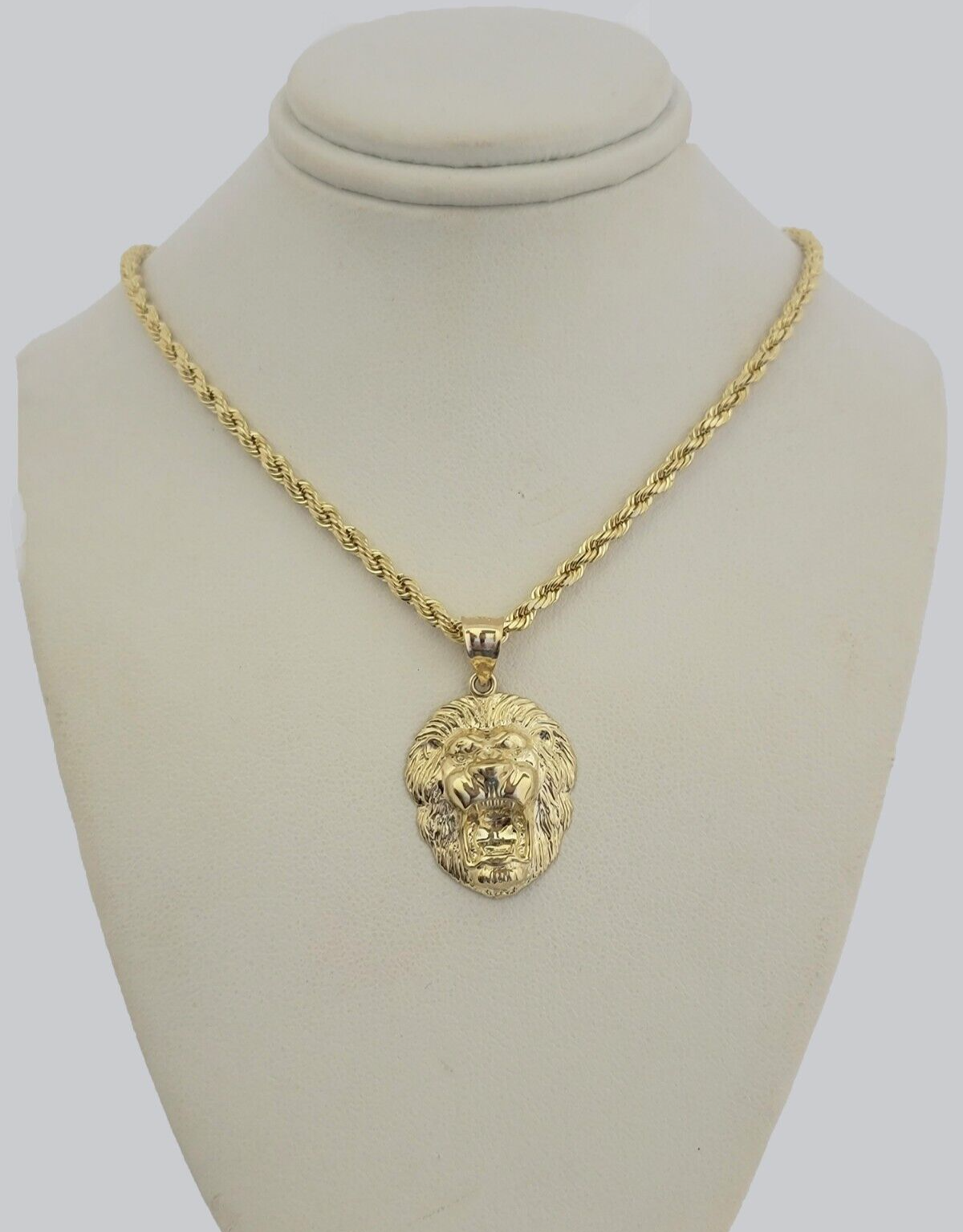 10k Gold Rope Chain Lion Head Charm Pendant 3mm 16-28'' Inches Necklace SALE NEW