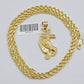 10k Gold Rope Chain Praying Hand Charm Pendant Set 22'' Inches 3mm Necklace REAL
