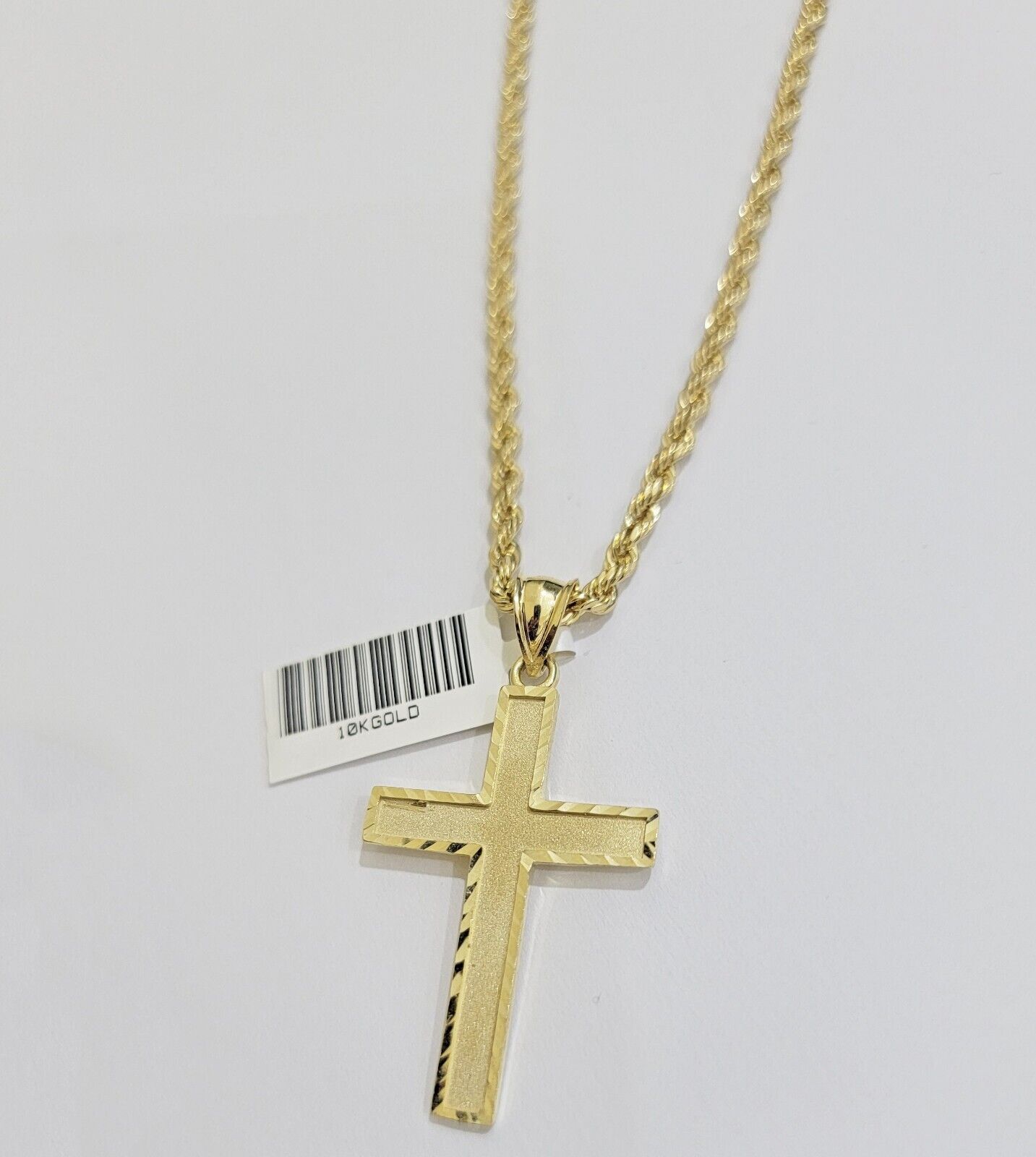 10k Gold Rope Chain Cross Charm Pendant Set 18"-28" inch 3mm Necklace, REAL 10KT