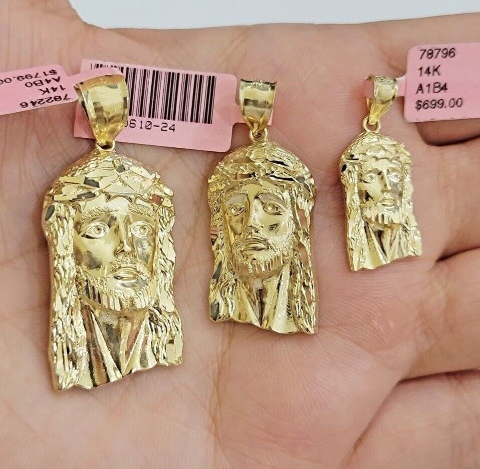 14k Yellow Gold Pendant Jesus Head Charm 14kt Yellow Gold For Men Different Size