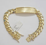 Real 10k Gold Bracelet ID Miami Cuban Solid link 10mm Name Plate 7.5" Box Lock