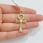 10k Gold Rope Chain Ankh Cross Charm Pendant Set 18"-28" inch 3mm Necklace, REAL