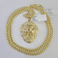 10k Gold Chain Roaring Lion Pendant Set Miami Cuban link Necklace 5mm 20"-30"