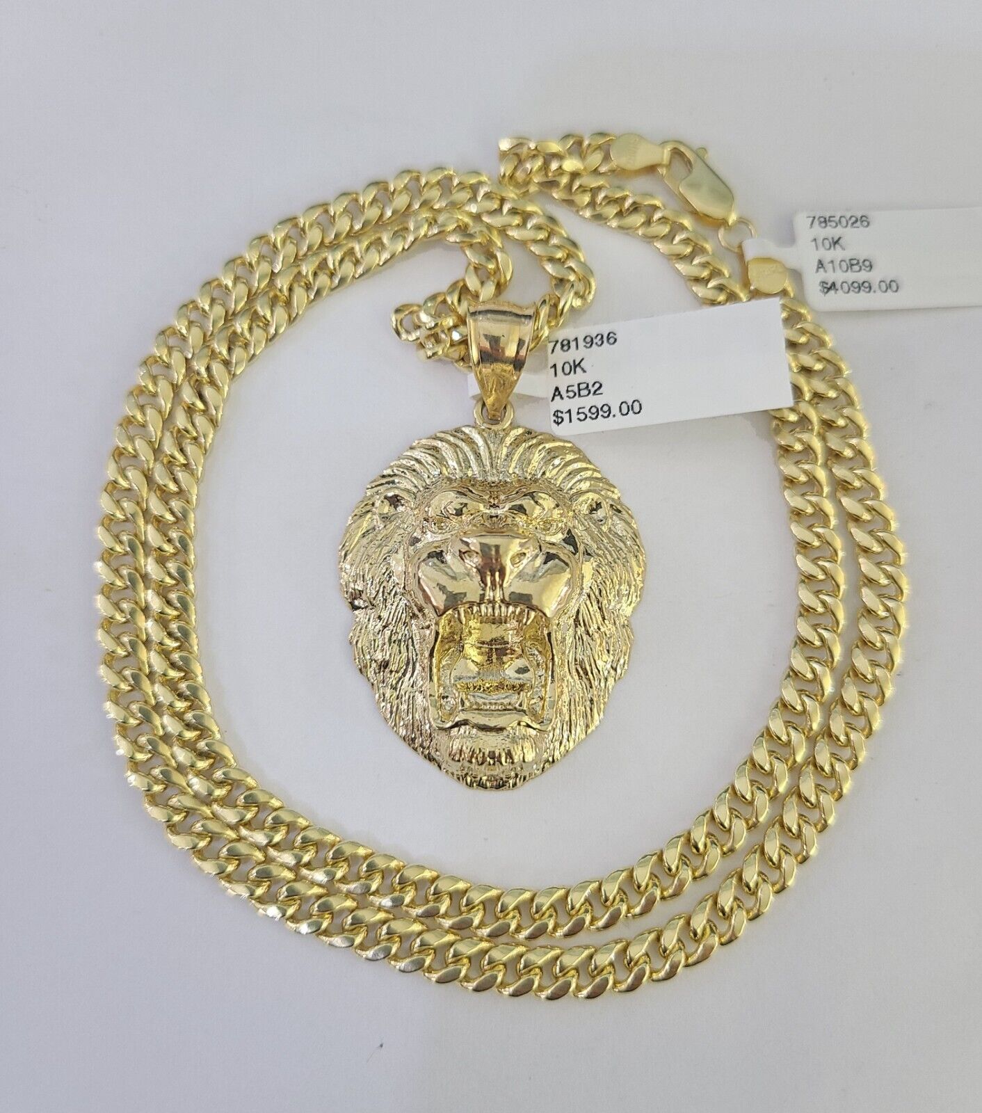 10k Gold Chain Roaring Lion Pendant Set Miami Cuban link Necklace 5mm 20"-30"