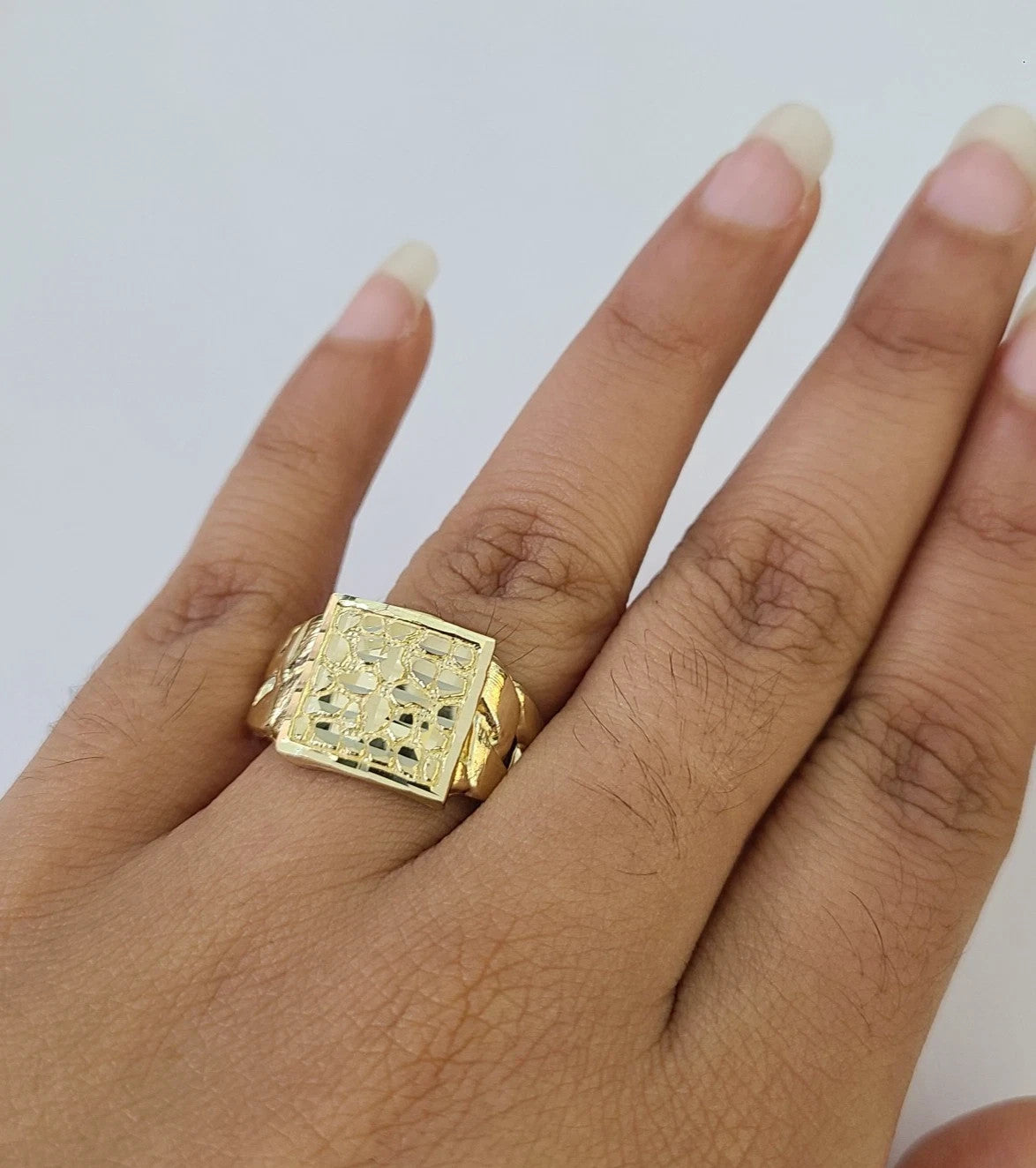 10k Nugget Ring Cuban Yellow Gold Women Men Real Genuine 10Kt