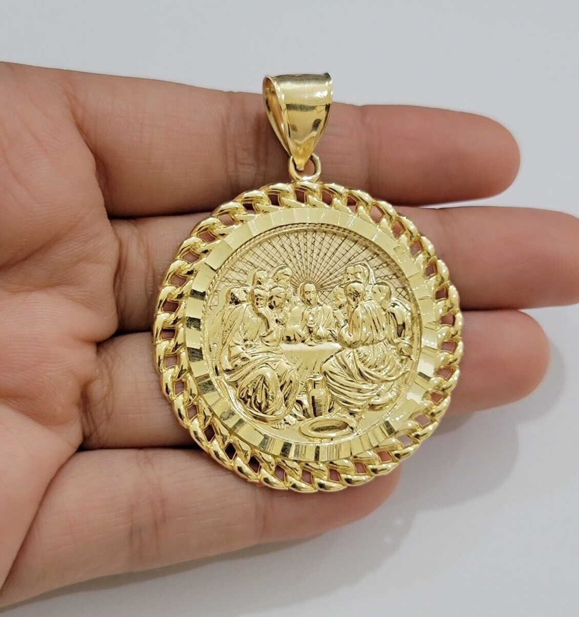 Real 10kt Last Supper Charm Pendant 10k Yellow Gold Chain Necklace 2 Inches SALE