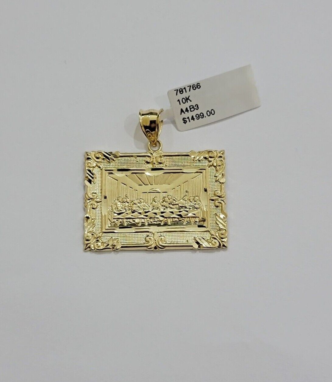 Real 10k Gold Pendant Charm Last Supper Square Jesus 10kt Yellow 1.5-3 Inch SALE