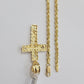 Real 14k Gold Rope Chain Necklace Jesus Cross Charm Pendant Set 16-28" inch 3mm