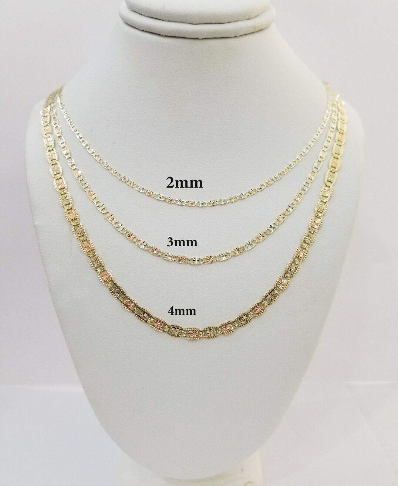 REAL 14k Trio Gold Necklace chain Ladies 3mm 3.5mm 5mm 18"-24" Women