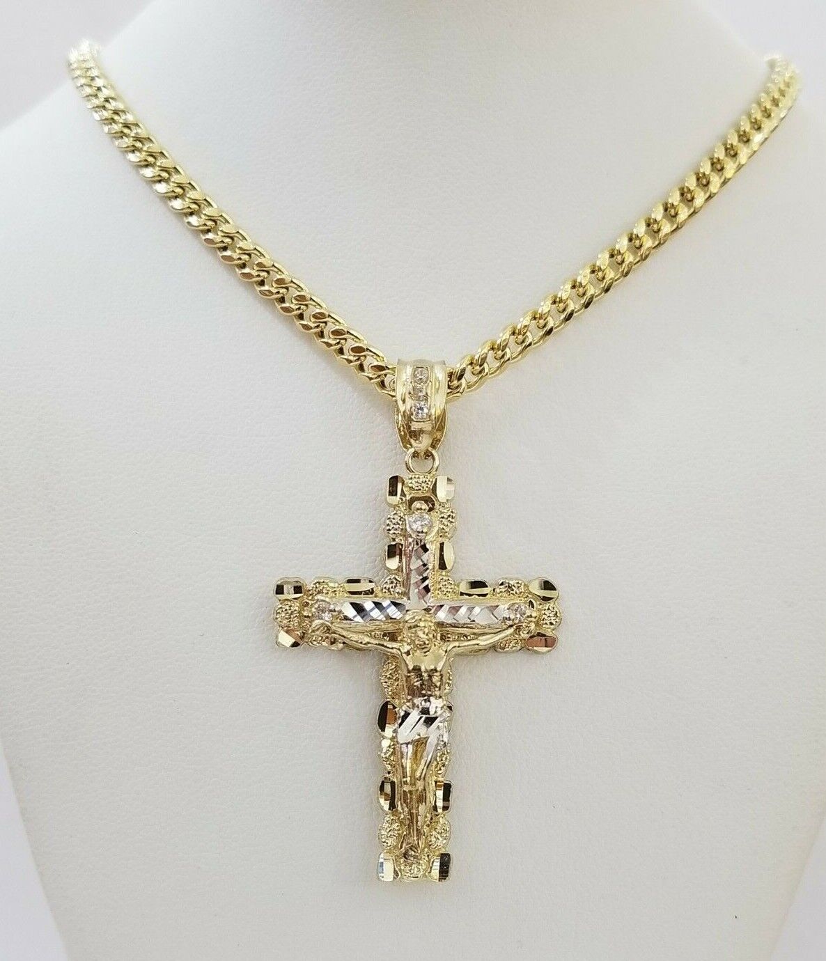 10k Yellow Gold Link Chain Pendant 5mm 18"-28" Miami Cuban Necklace Cross Charm