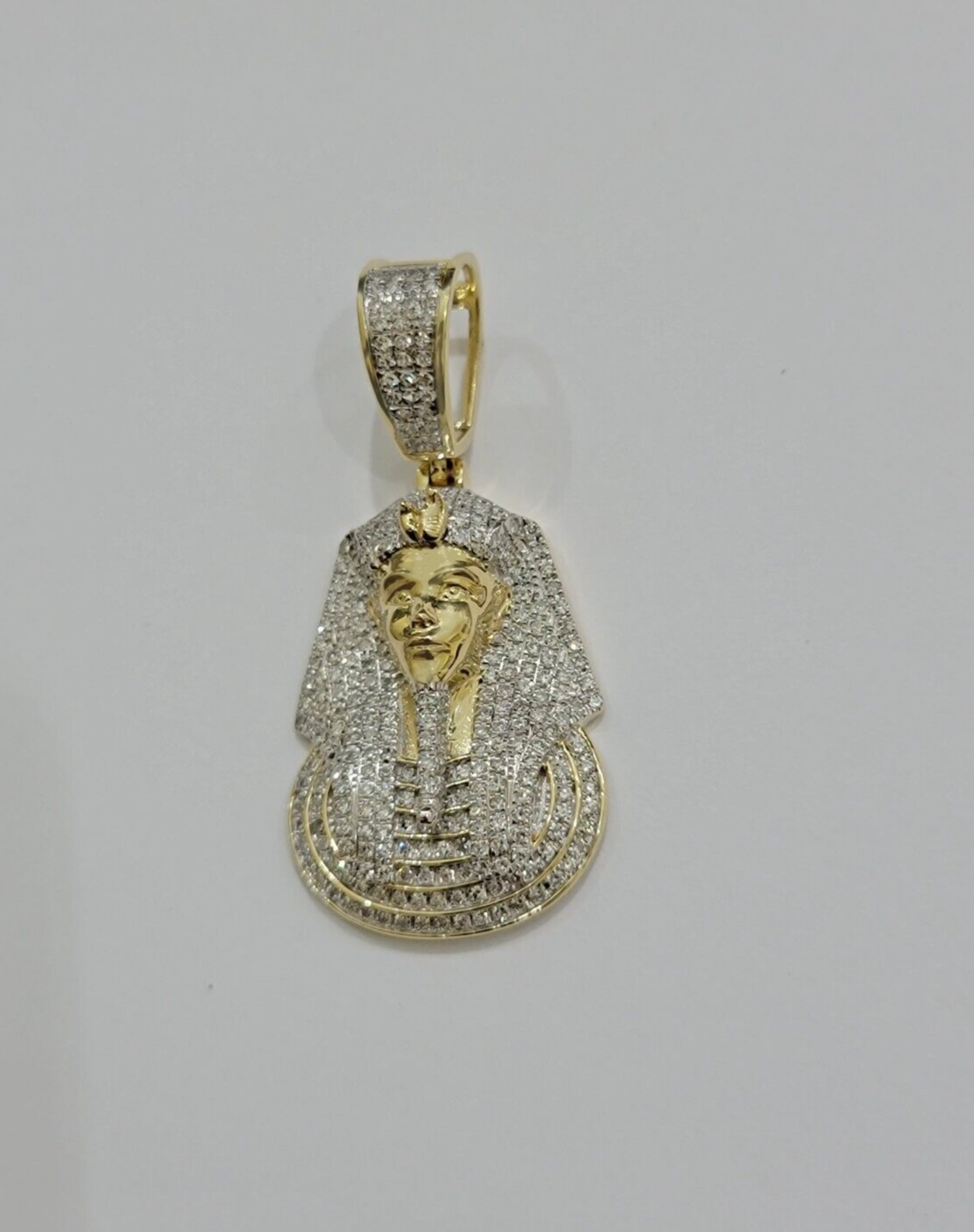 Real Diamond Pharoah Charm Pendant 10k Yellow Gold 0.85 CT Natura Chain Necklace