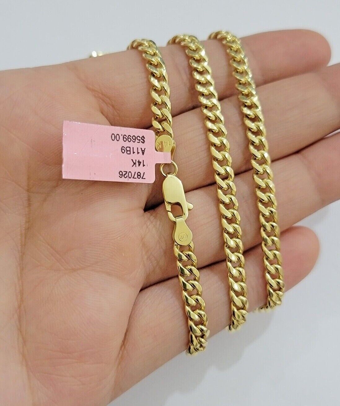 Real 14k Yellow Gold Chain Miami Cuban Link Necklace 24 Inch 5mm 10kt Men Women