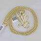 10k Gold Chain Flying Eagle Pendant Set Miami Cuban Necklace 4mm 18"-26" Charm