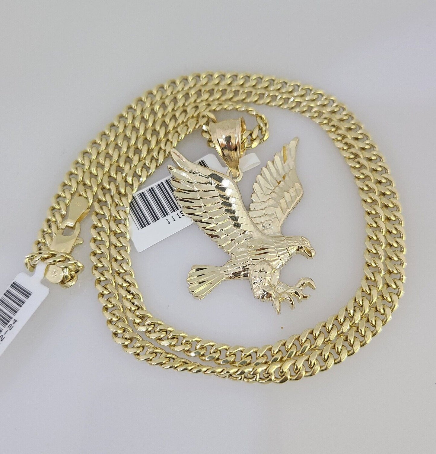 10k Gold Chain Flying Eagle Pendant Set Miami Cuban Necklace 4mm 18"-26" Charm