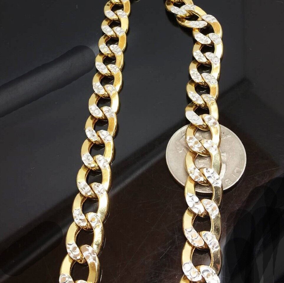 12MM Real Gold Mens Necklace Cuban Link 20-30" Diamond Cut 10k Yellow Gold Chain
