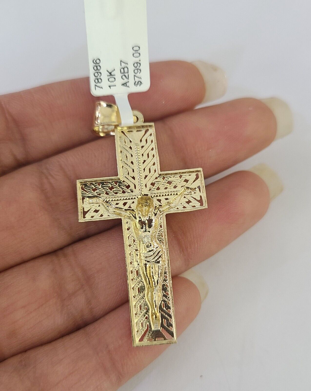 Real 10k Gold Byzantine Necklace Jesus Cross Charm SET Chain 18"-30" 3mm Pendant