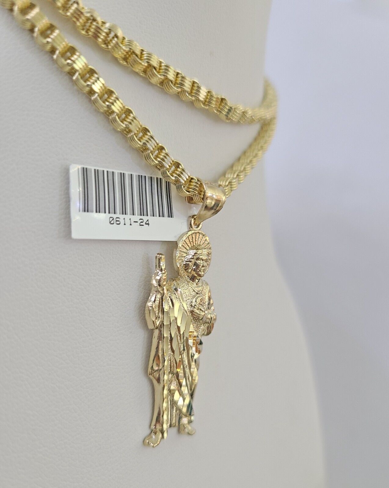 Real 10k Gold Byzantine Necklace Saint Jude Charm SET Chain 18"-30" 3mm Pendant